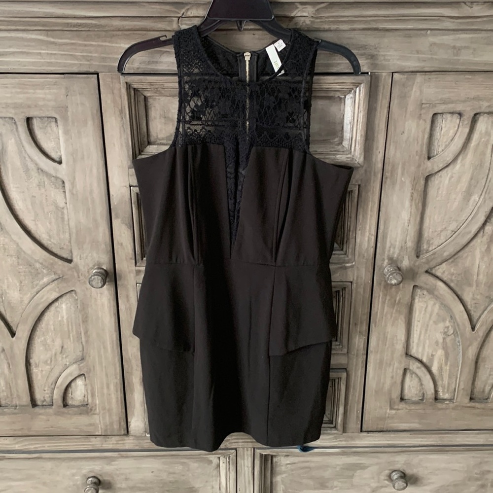 EEUC Wyatt Lace Top With Silver Back Zipper Little Black Dress (Medium)